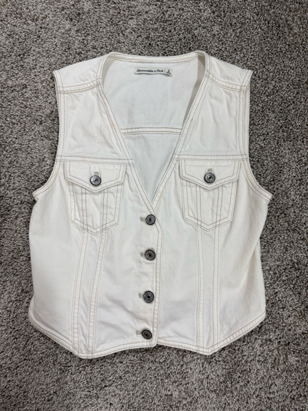 Abercrombie & Fitch Cream Button Front Denim Vest
